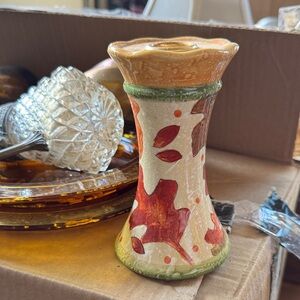 Bella Casa Vintage Collectible Decorative Ceramic candle holder with Leaf Design